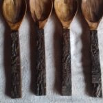 wooden spoon set with wooden bark handle