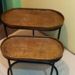 wooden top metal stand table set