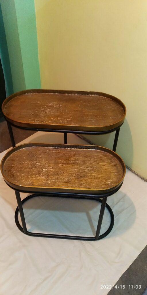 wooden top metal stand table set