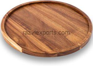 Rounded wooden serving tray made with acacia wood Razvi Exports