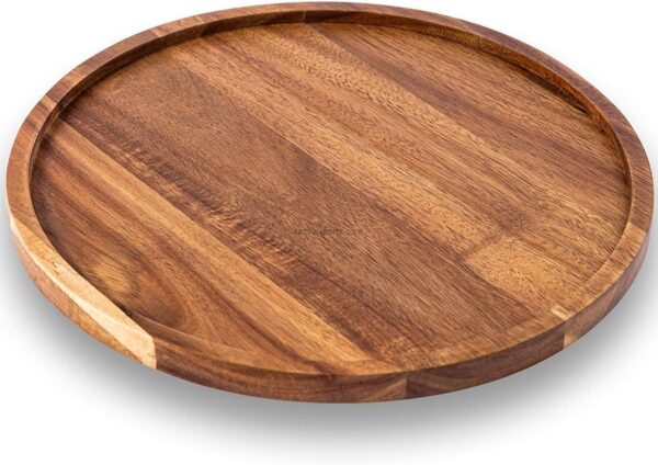 Rounded wooden serving tray made with acacia wood Razvi Exports