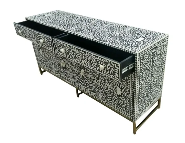 Antique Bone Inlay Chest of Drawers with 2 Cabinet Blue Dresser- Manufacturer 1