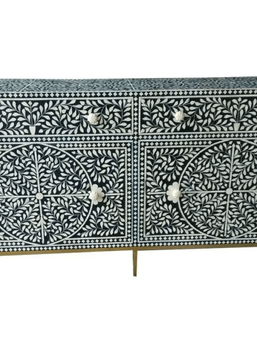 Antique Blue Bone Inlay Chest with Drawers & Cabinets- Manufacturer