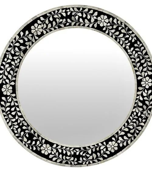 Black-and-White-Floral-Bone-inlay-mirrors-round