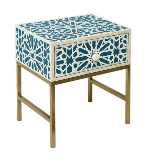 Buy Blue Bone Inlay Nightstand with Metal Legs- Razvi Exports