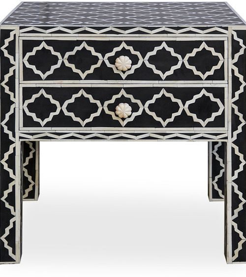 Buy Black Bone Inlay Nightstand Geometric- Razvi Exports