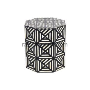 Super Quality Black and White Octagon Bone Inlay Drum Side Table Manufacturer and Supplier