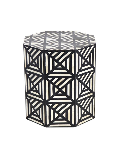 Super Quality Black and White Octagon Bone Inlay Drum Side Table 18″