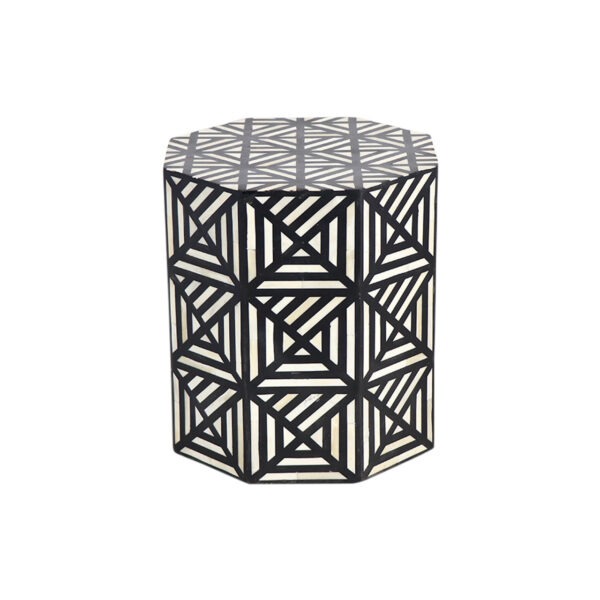 Super Quality Black and White Octagon Bone Inlay Drum Side Table Manufacturer and Supplier