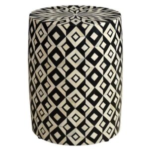 Bone Inlay Geometric Drum Side Table Manufacturer Razvi Exports