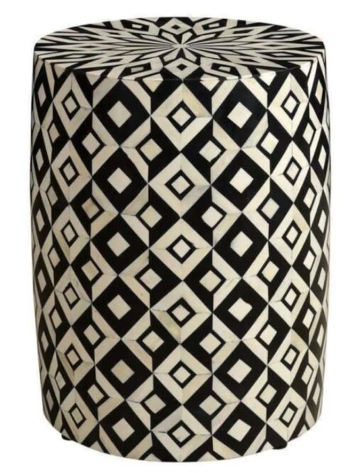 Buy Bone Inlay Geometric Drum Side Table- Razvi Exports