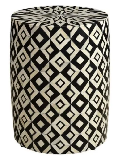 Bone Inlay Geometric Drum Side Table Manufacturer Razvi Exports