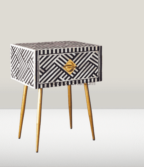 Buy Zig Zag Bone Inlay Nightstand with Drawer- Razvi Exports