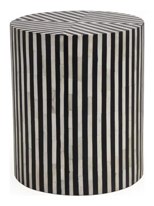 Buy Black & White Stripe Pattern Bone Inlay Drum Side Table