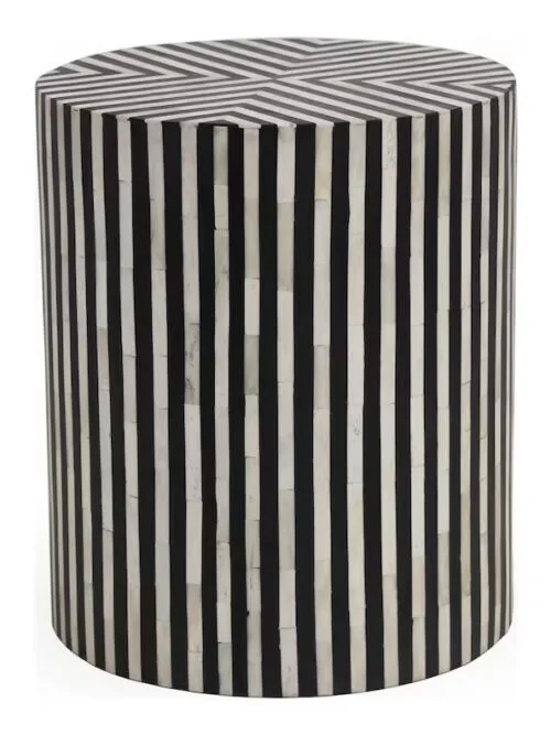 Stripe Pattern Bone Inlay Drum Side Table Manufacturer Razvi Exports