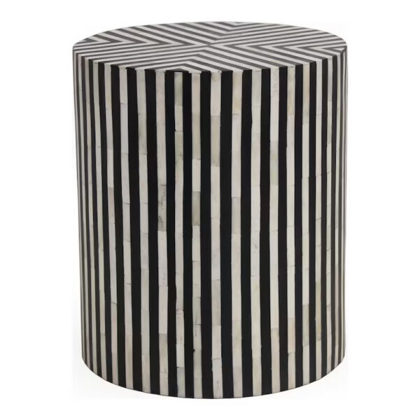 Stripe Pattern Bone Inlay Drum Side Table Manufacturer Razvi Exports