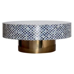 Round Blue Bone Inlay Coffee Table