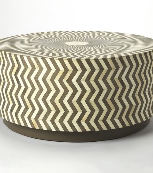 Dynamic Zig Zag Bone Inlay Round Table- Razvi Exports