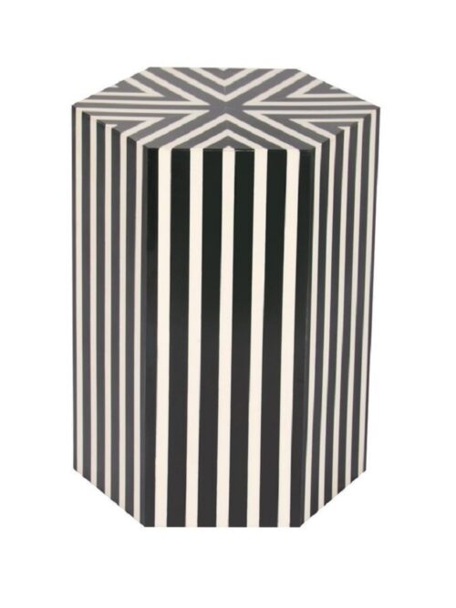 Super Quality Black and White Octagon Bone Inlay Drum Side Table 18″