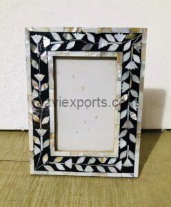 Mother of pearl picture frame black floral design black color 5x7"