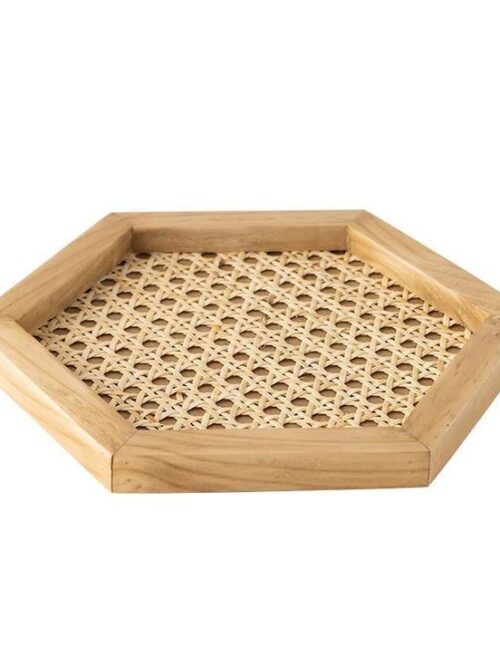 Rustic Elegance Octagonal Wood and Rattan Tray – B2B