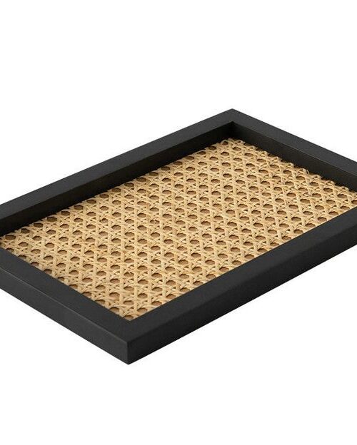 Premium Rectangle Wood and Rattan Tray | B2B Supply