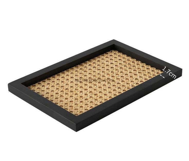 Premium Rectangle Wood and Rattan Tray | B2B Supply