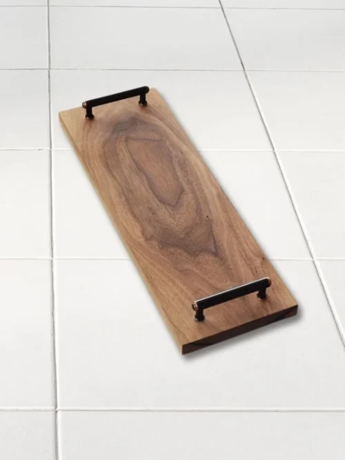 Custom walnut Wood Tray with metal handle - Manufacturer Razvi Exports