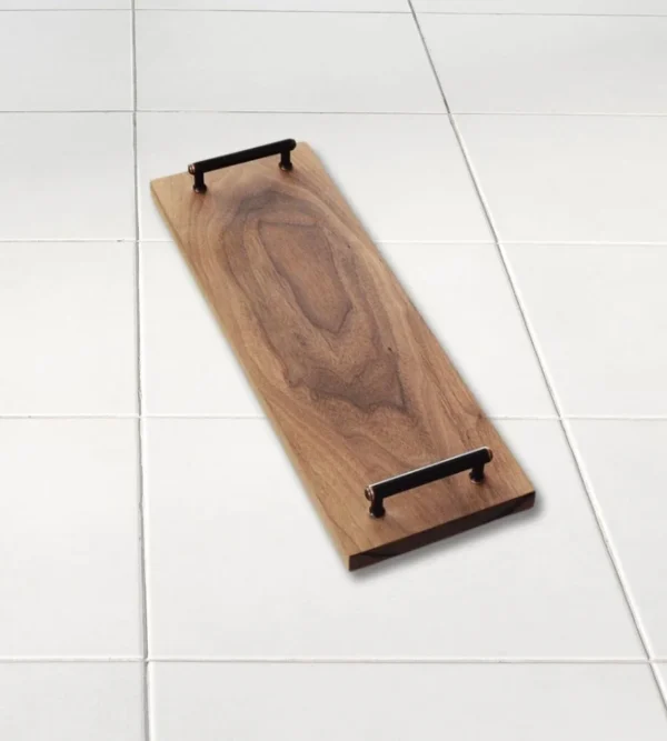 Custom walnut Wood Tray with metal handle - Manufacturer Razvi Exports
