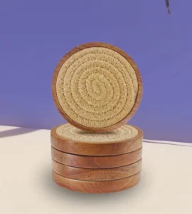 wood jute coasters set manufacturer Razvi Exports