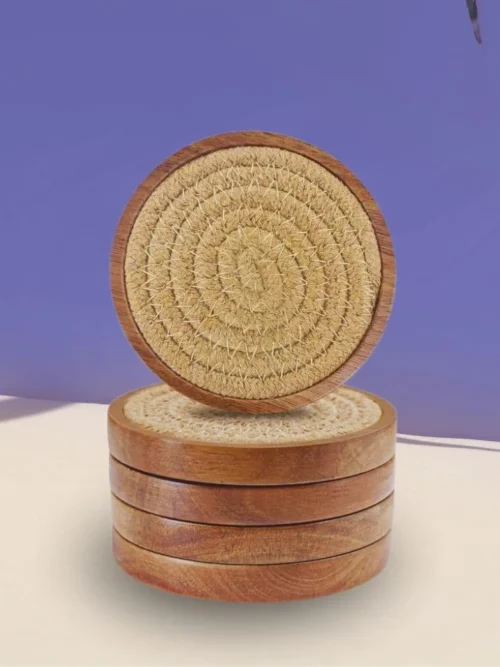 wood jute coasters set manufacturer Razvi Exports