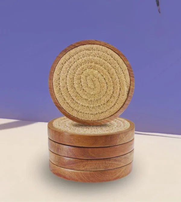 wood jute coasters set manufacturer Razvi Exports