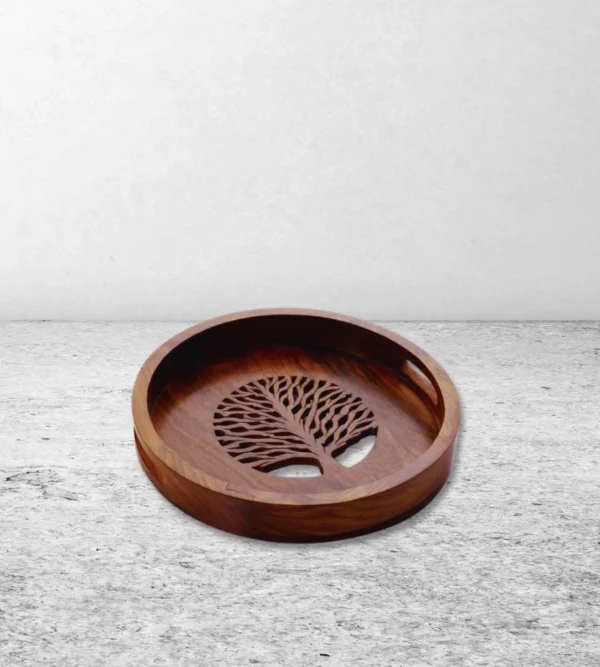 Round Wooden Engraved Tray- Razvi Exports