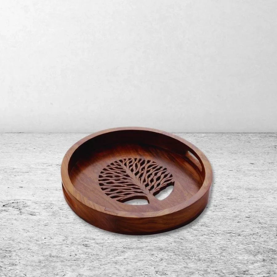 Engraved Round Wood Tray – 12