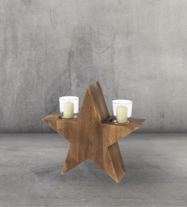wood star decor candle stand by Razvi Exports