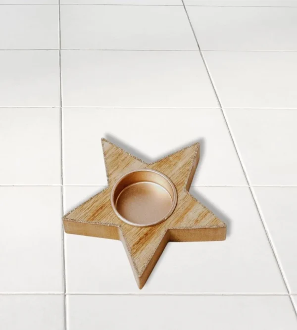 wooden Star tealight candle holders