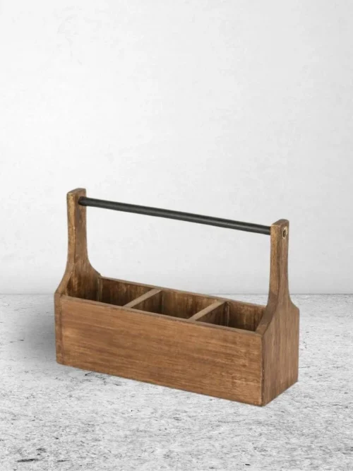 Wooden Cutlery Holder with Handle – 10x3x6” | Razvi Exports Manufacturer
