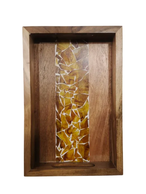 Decorative Wood Serving Tray 12x8" | Acacia Resin Inlay Tray
