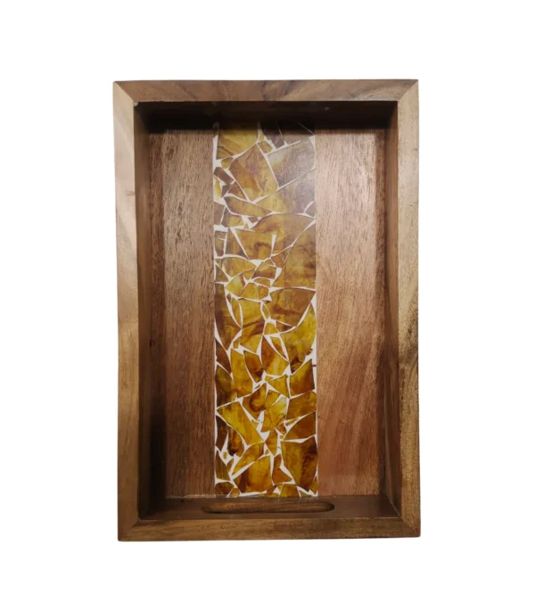 Decorative Wood Serving Tray 12x8" | Acacia Resin Inlay Tray
