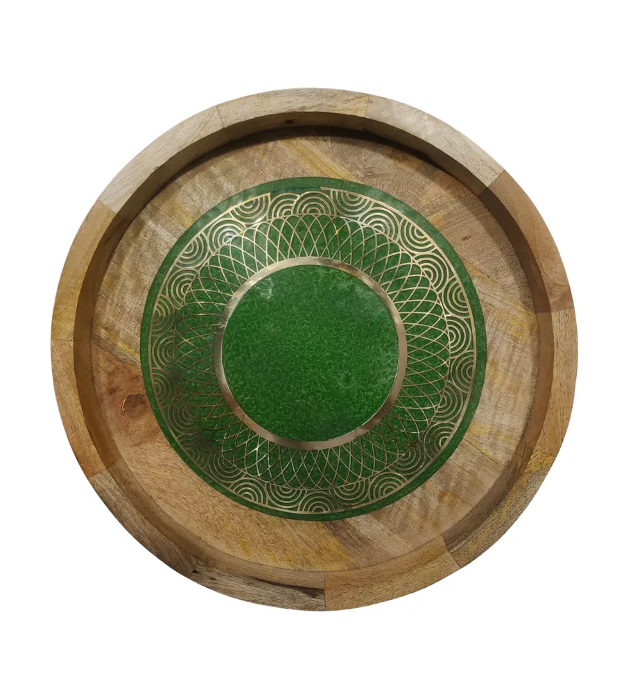 round wooden ottoman tray by Razvi Exports
