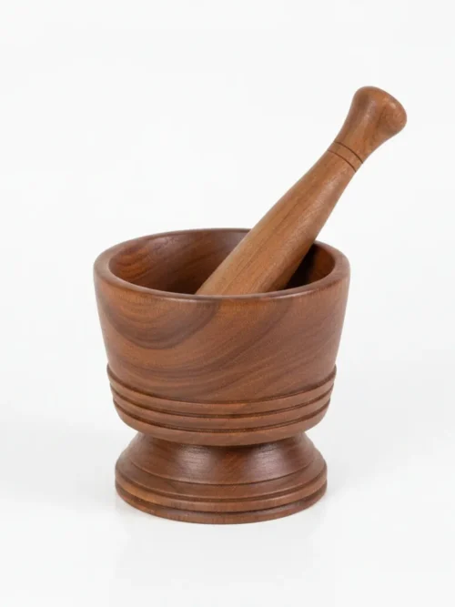 traditional wooden mortar and pestle 3x3x4 made from acacia wood