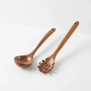 handcrafted wooden ladle and pasta server set for kitchen serving