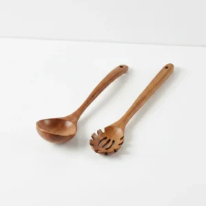scandinavian style wooden ladle and pasta server set with natural finish