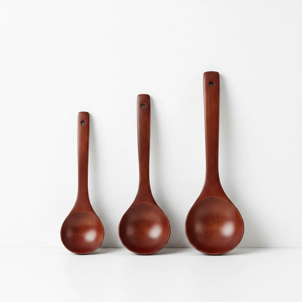 wooden ladle set of 3 made from acacia wood in 8 10 and 12 inch sizes