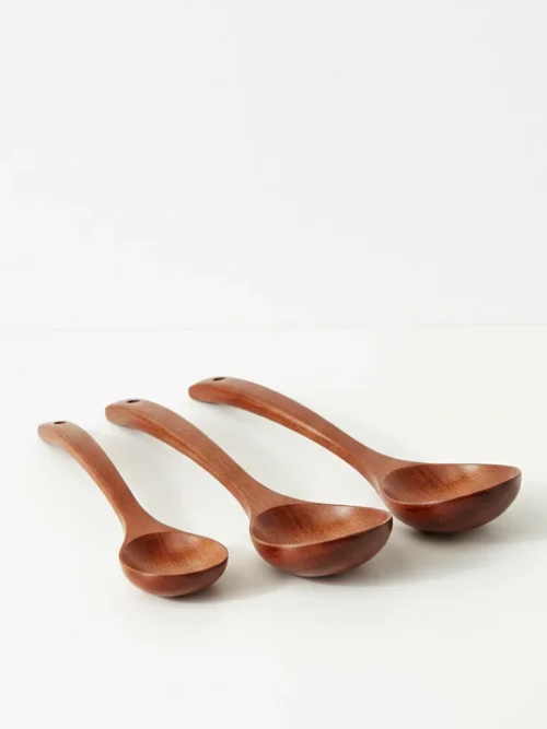 handcrafted wooden ladle set for soup curry and sauce serving