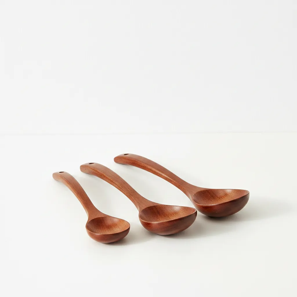 handcrafted wooden ladle set for soup curry and sauce serving