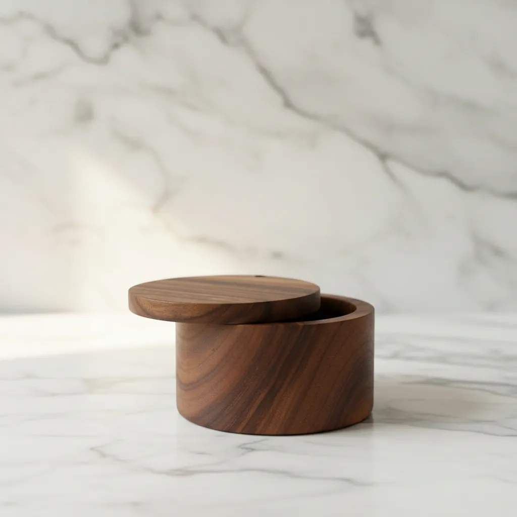 rose wood storage canister with lid used as a wooden spice jar