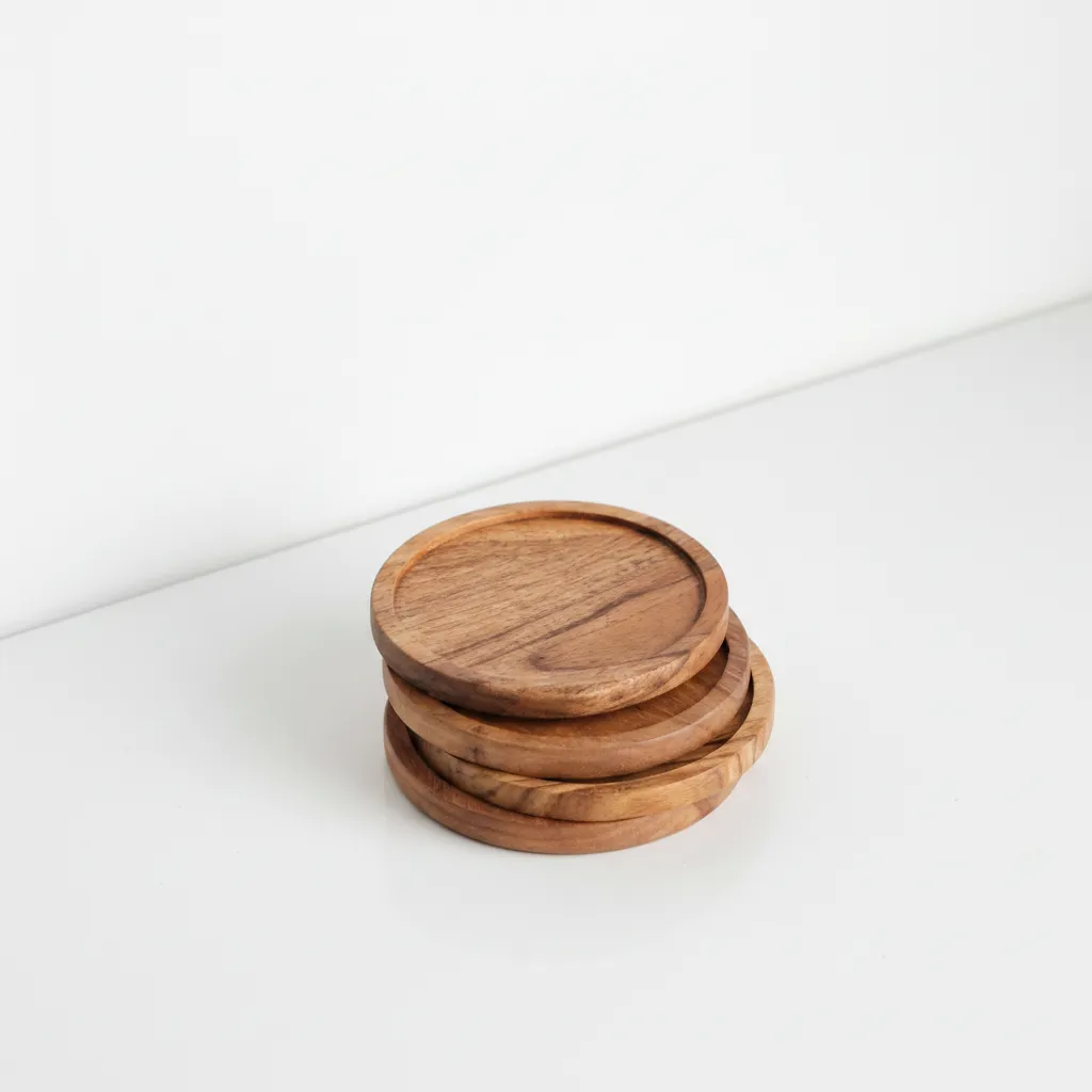 acacia wood round drink coasters set of 4 for coffee mugs tea cups and glasses