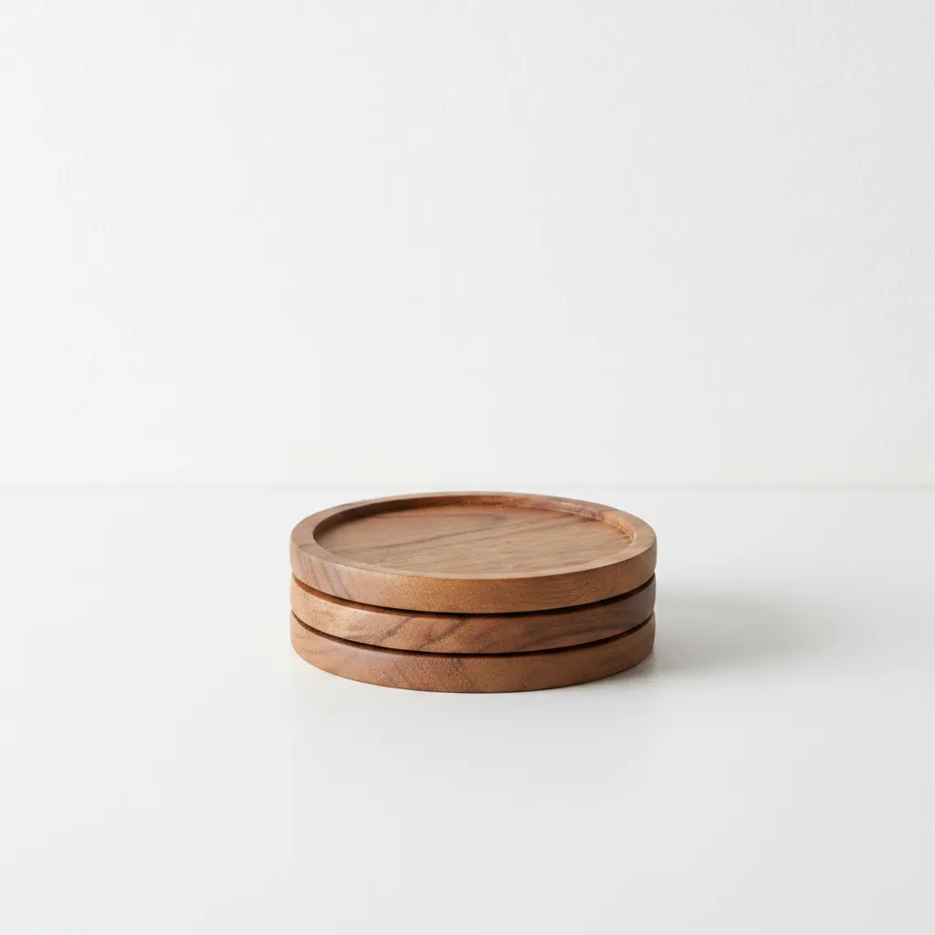 handmade acacia wood round drink coasters set of 4 with natural wood grain