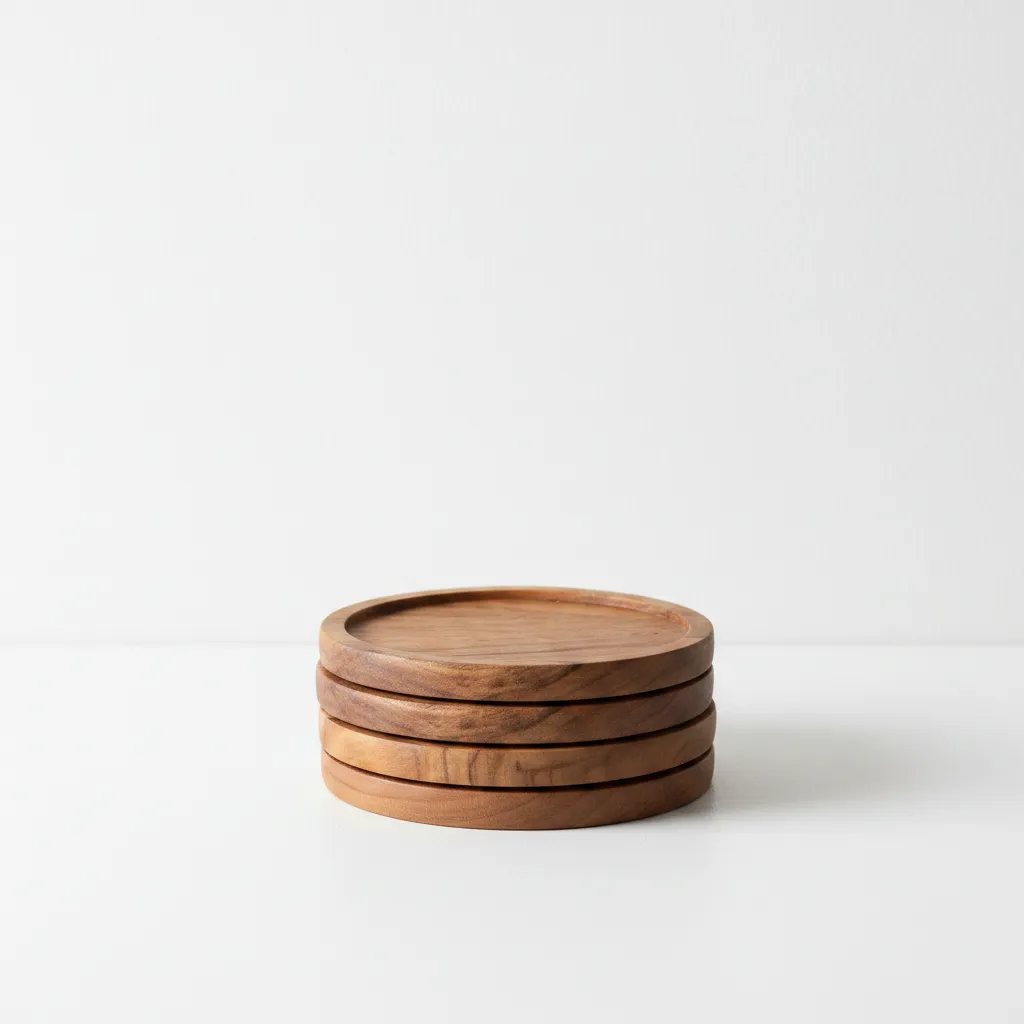 acacia wood round drink coasters set of 4 for hot and cold beverages